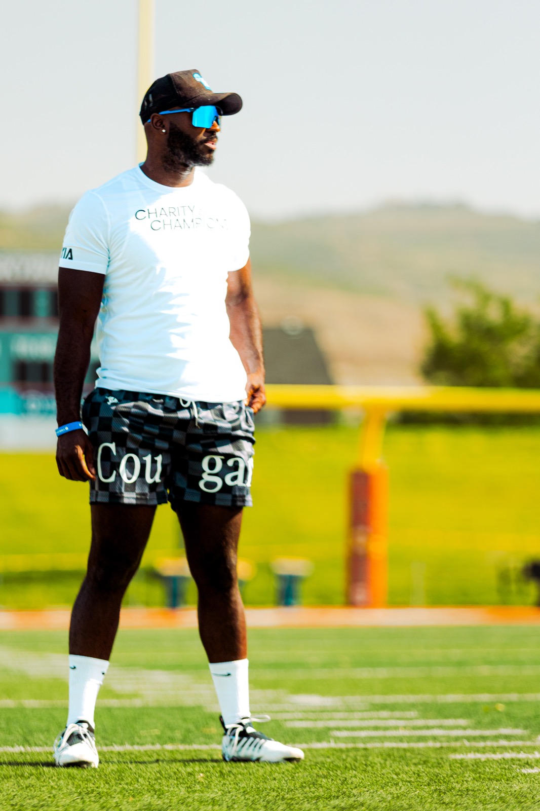 Player surveying the field in mirror shades